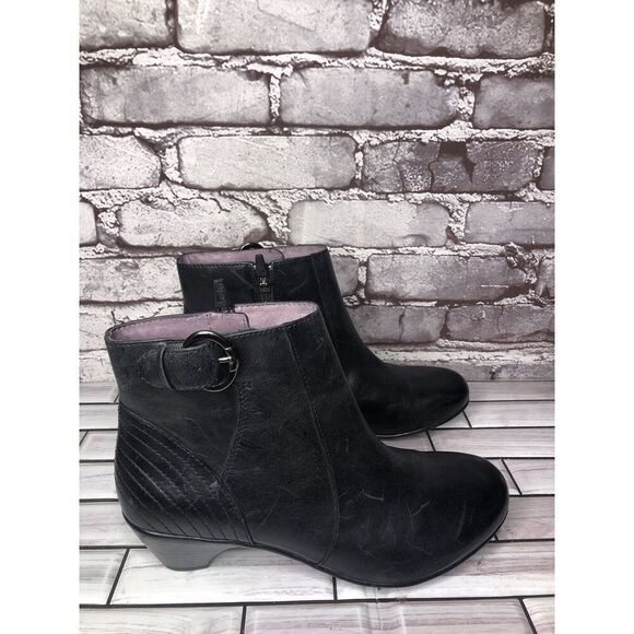 Dansko Black Leather Ankle Boots Block Heel Zip Heel Booties Women 38EU/7.5M US - Picture 9 of 16